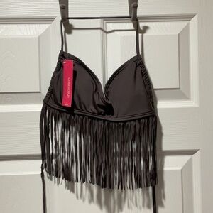 Xhilaration Brown Fringe Bikini Top